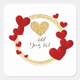 Alla hjärtans dag-gåva med Personlig Red Hearts Fyrkantigt Klistermärke
