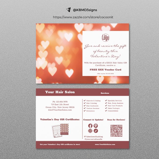 Alla hjärtans dag-gåvolicens - säljfrämjande flyga flygblad (Valentine's Day Gift Certificate Promotional Flyer, Hair Salon Promotion)