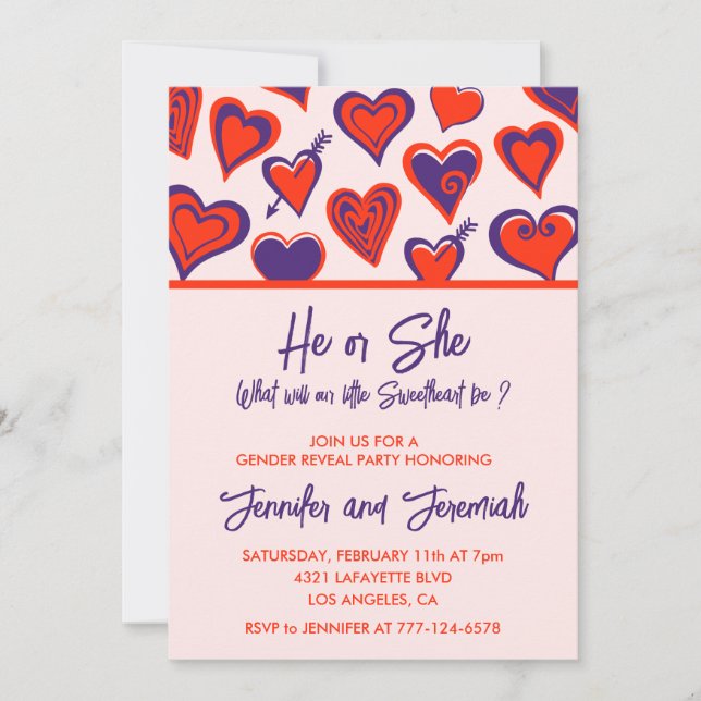 Alla hjärtans dag gender avslöjar inbjudan, sötnos inbjudningar (Framsida)