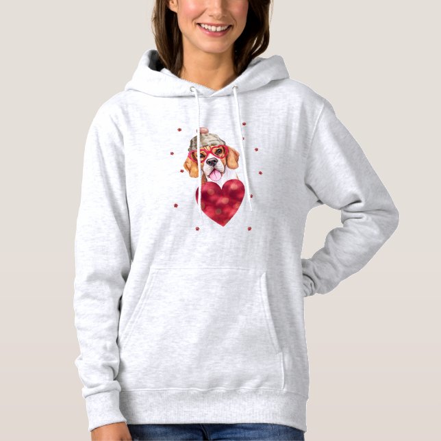 Alla hjärtans dag Gift Beagle Hund Hoodie T Shirt (Framsida)