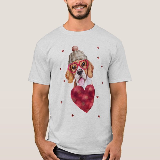 Alla hjärtans dag Gift Beagle Hund T-Shirt (Framsida)