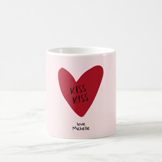 Alla hjärtans dag Gift, rött hjärta på rosa bg Kaffemugg (Center)