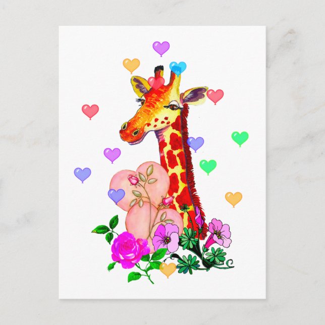 Alla hjärtans dag Giraffe Helg Vykort (Framsida)