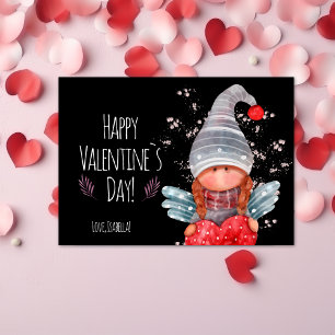 Alla hjärtans dag Girly Gnome med hjärtklappning Julkort