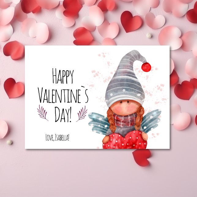 Alla hjärtans dag Girly Gnome med hjärtklappning Julkort (Happy Valentines Day Girly Gnome With Heart Pun Holiday Card)