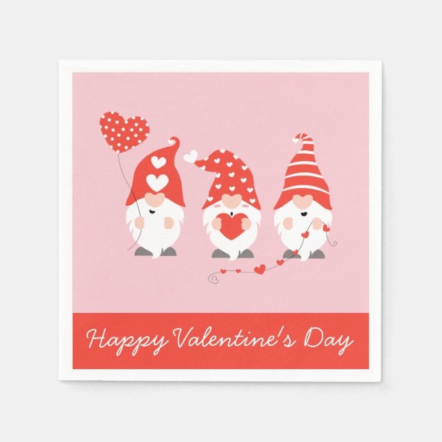 Alla hjärtans dag Gnomes Red Rosa Pappersservett (Framsidan)