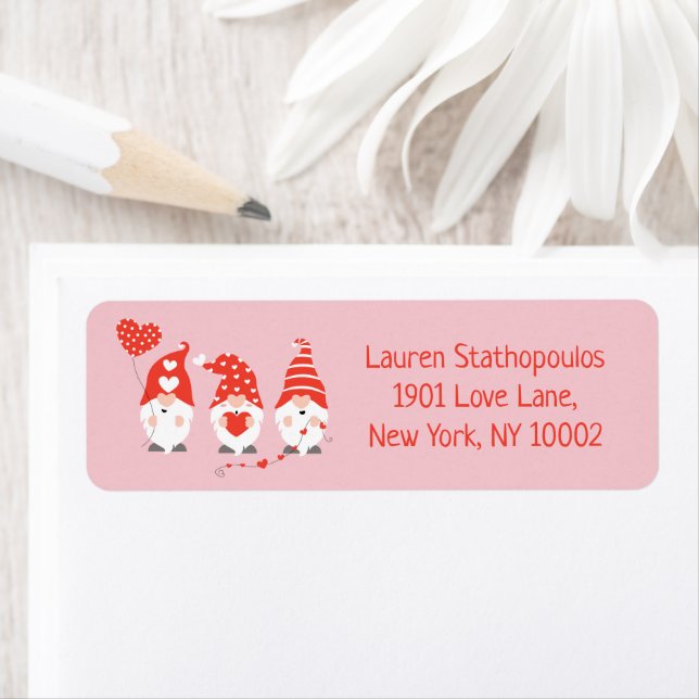 Alla hjärtans dag Gnomes Red Rosa Returadress Etikett (Insitu)