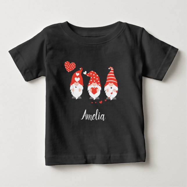 Alla hjärtans dag Gnomes Red Rosa T Shirt (Framsida)