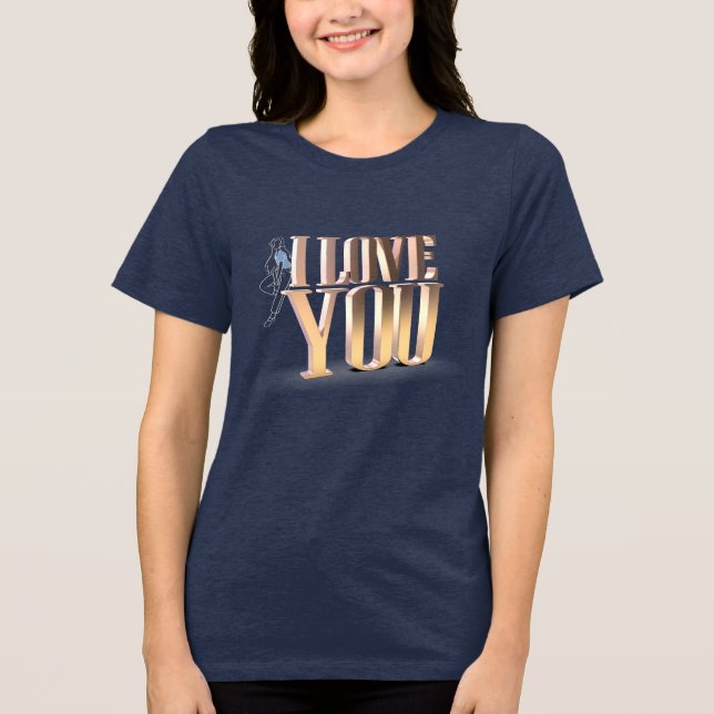 Alla hjärtans dag Golden 3D I Kärlek You Navy T Shirt (Framsida)