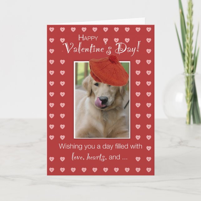 Alla hjärtans dag Golden Retriever Hund W/ Red Hea Helgkort (Framsida)