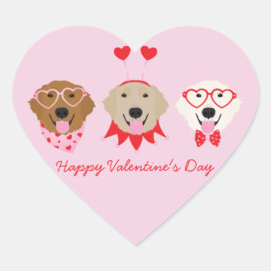 Alla hjärtans dag Golden Retriever Hundar Hjärtformat Klistermärke