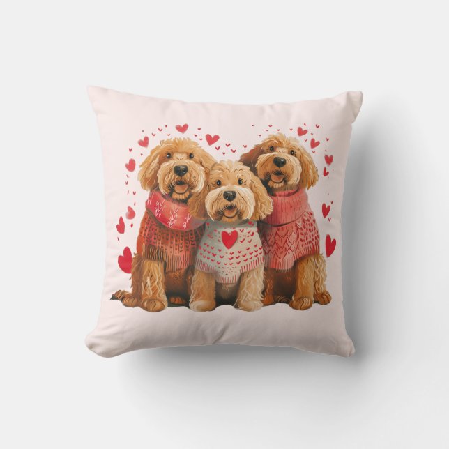 Alla hjärtans dag Goldendoodle Hundar Kudde (Framsida)