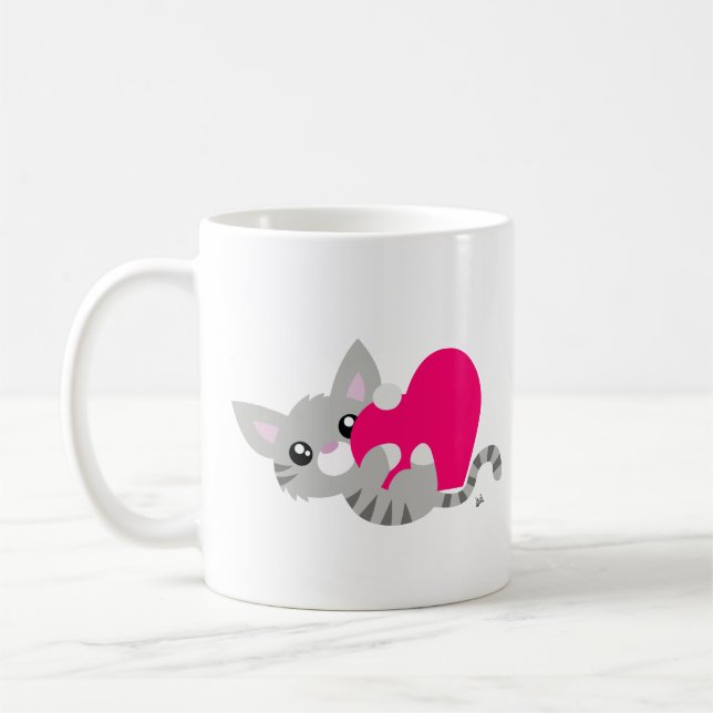 Alla hjärtans dag Grått Kattunge Mugg (Vänster)