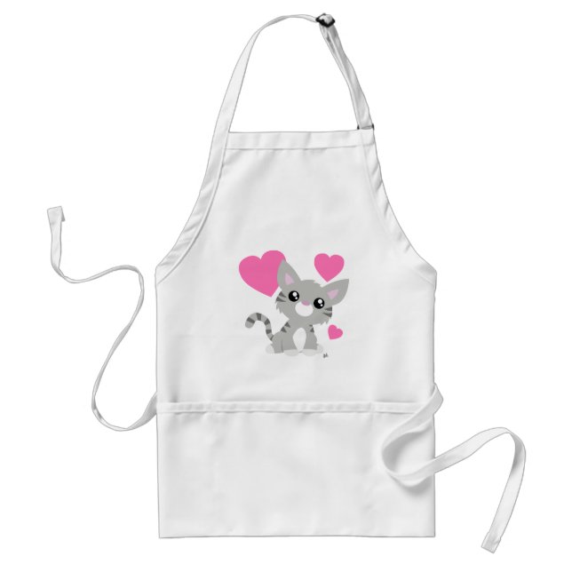Alla hjärtans dag Grått Kattunge White Apron Förkläde (Framsidan)