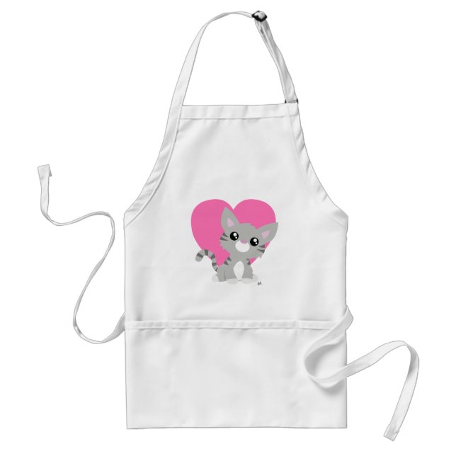 Alla hjärtans dag Grått Kattunge White Apron Förkläde (Framsidan)