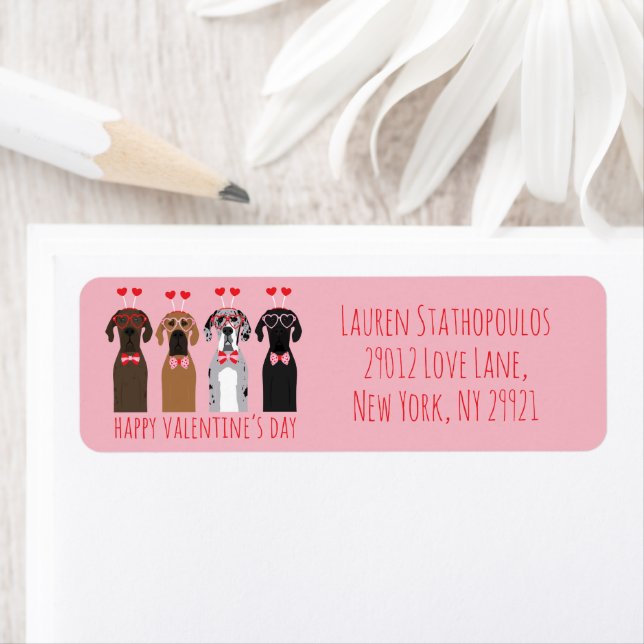 Alla hjärtans dag Great dane Hundar Returadress Etikett (Insitu)