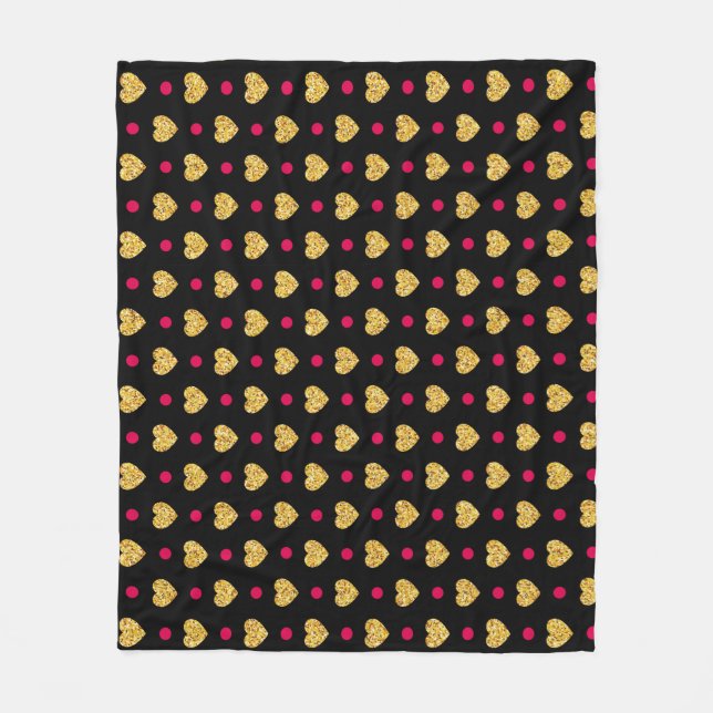 Alla hjärtans dag Guld Hearts Mönster-23655 Fleecefilt (Framsidan)