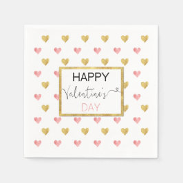 Alla hjärtans dag Guld Rosa Glitter Hearts - Napki Pappersservett