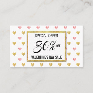Alla hjärtans dag Guld Rosa Glitter Hearts Rabattkort