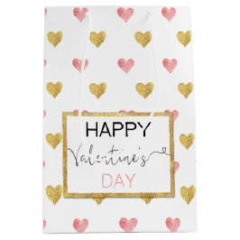 Alla hjärtans dag Guld Rosa Hearts Medium Gift Bag