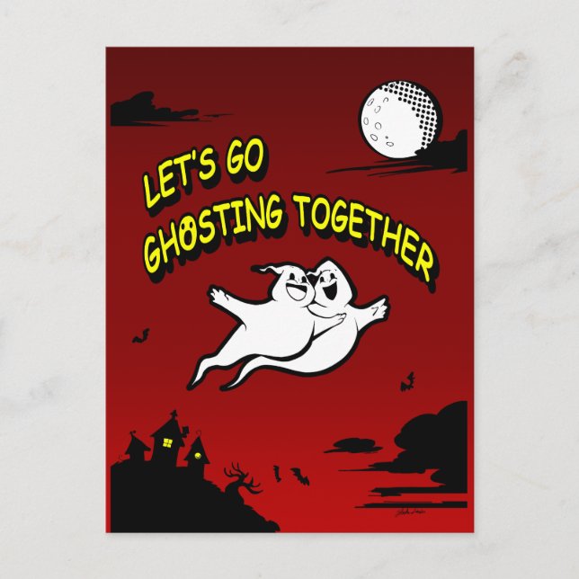 Alla hjärtans dag Halloween Ghosting Together Helg Vykort (Framsida)