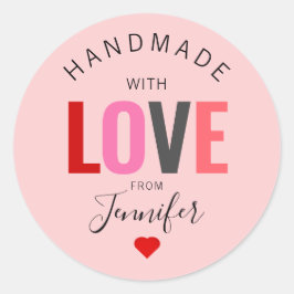 Alla hjärtans dag Handgjord med kärlek Rosa Röd Na Runt Klistermärke