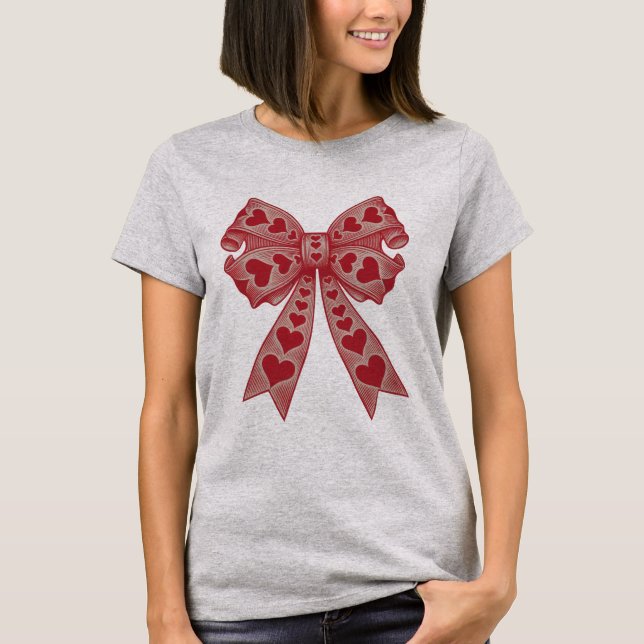 Alla hjärtans dag Heart Coquette bow Retro Valenti T Shirt (Framsida)