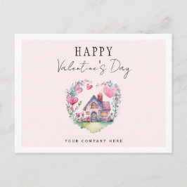 Alla hjärtans dag Heart House Watercolor Realty Helg Vykort