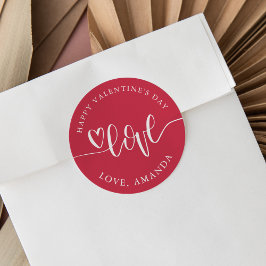 Alla hjärtans dag Heart Kärlek Hand-Lettering Red Runt Klistermärke