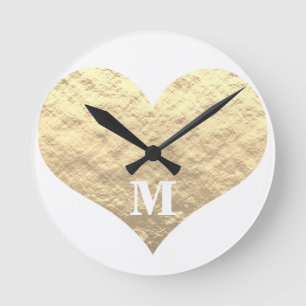 Alla hjärtans dag Heart Monogram Initialer White Rund Klocka
