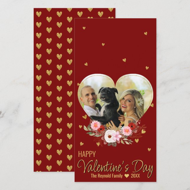 Alla hjärtans dag Heart Photo Guld Glitter Heart R (Fram/baksida)