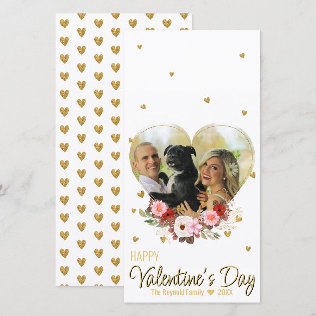 Alla hjärtans dag Heart Photo Guld Glitter Hearts (Fram/baksida)