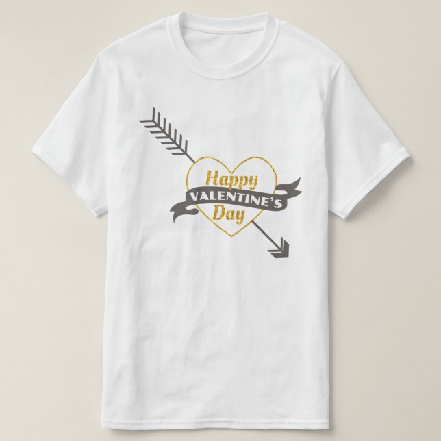 Alla hjärtans dag Heart & Pil Guld & Grått T-shirt (Design framsida)