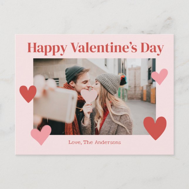 Alla hjärtans dag Heart Rosa Photo Card Vykort (Framsida)