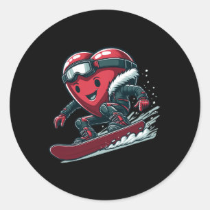 Alla hjärtans dag Heart Snowboarder Snowboarding W Runt Klistermärke