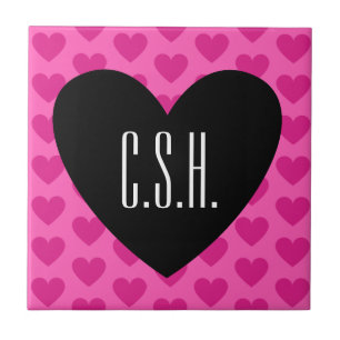 Alla hjärtans dag Hearts Allover Shock rosa Monogr Kakelplatta