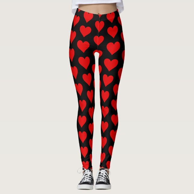 Alla hjärtans dag Hearts ANPASSNINGSBAR Black Legg Leggings (Framsida)