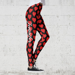 Alla hjärtans dag Hearts Black Leggings Yoga Byxor