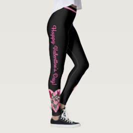 Alla hjärtans dag Hearts Black Leggings Yoga Byxor