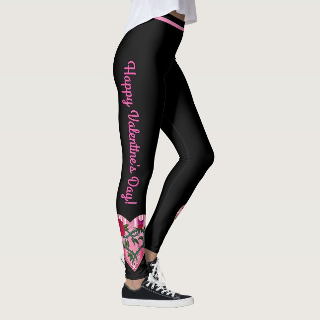 Alla hjärtans dag Hearts Black Leggings Yoga Byxor (Höger)