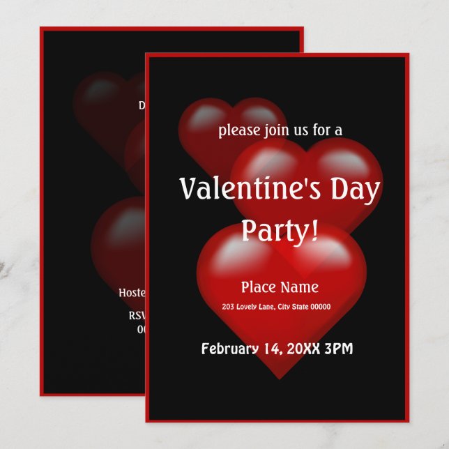 Alla hjärtans dag Hearts Party-inbjudan Inbjudningar (Fram/baksida)