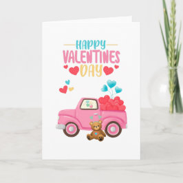 Alla hjärtans dag Hearts Rosa Lastbil Nalle Card Tack Kort
