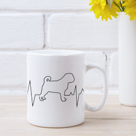 Alla hjärtans dag Heartslag Line Art Pug Hund Kaffemugg