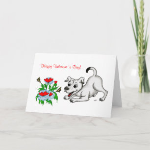 Alla hjärtans dag, hjärta, blommor, valp och fjäri helgkort