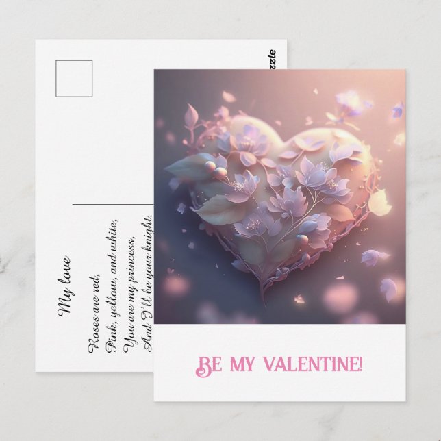 Alla hjärtans dag. Hjärta Vykort (Fram/baksida)