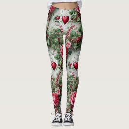 Alla hjärtans dag Hjärtan och Rosor Leggings