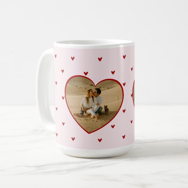 Alla hjärtans dag Hjärtan Röda Rosa Foto Kaffemugg (Framsida vänster)