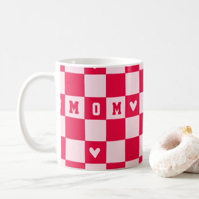 Alla hjärtans dag Hjärtat Rutigt Mamma-mugg Kaffemugg (Med munk)