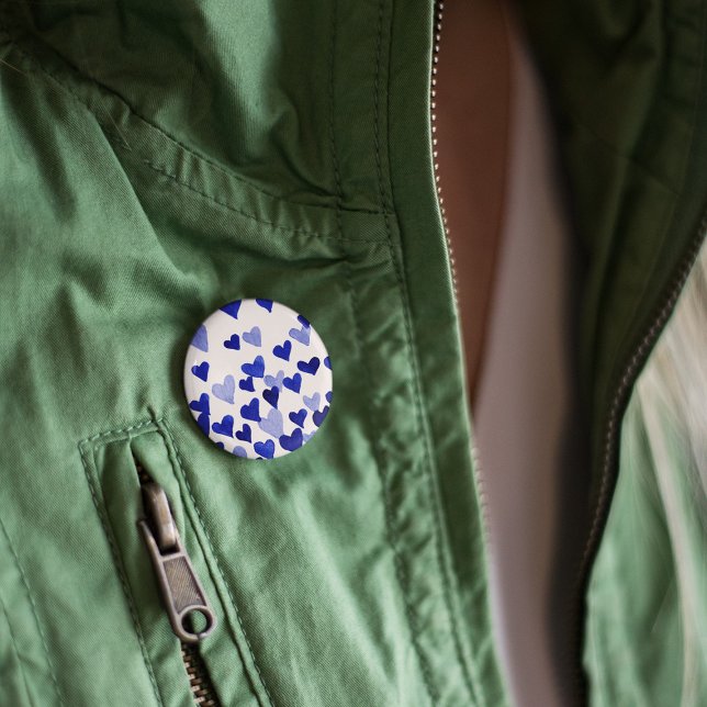 Alla hjärtans dag Hjärter med vattenfärg - blå Knapp (Skapare uppladdad)