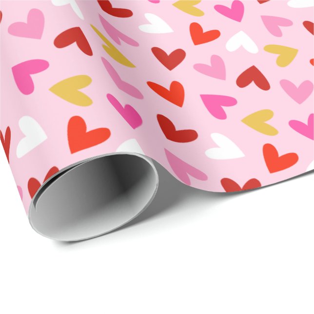 Alla hjärtans dag Hjärter på ljus rosa Presentpapper (Rullad Hörn)